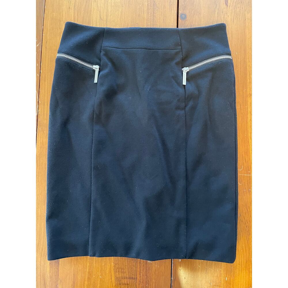 Michael Michael Kors Pencil Skirt Size 6 Faux Pockets Black Silver Zipper Accent